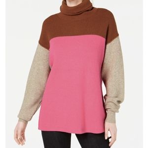 Longish  pink and brown Free People cowl neck sweater NWT size M
